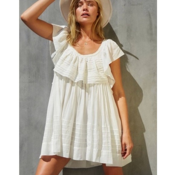 Free People Dresses & Skirts - NEW Free People Ivory Haley Voile & Lace Trapeze Mini Dress XL Boho OB1227471